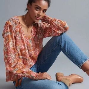 {Couchel} Floral Print Peasant Blouse - Size XL/XXL (Oversize-Fit)